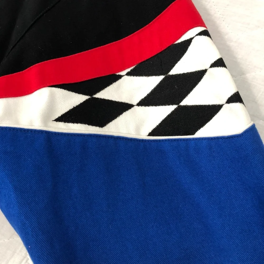 JH Design‎ NASCAR Jacket Men's 2XL XXL Black Blue Red Flag Logo Racing Coat